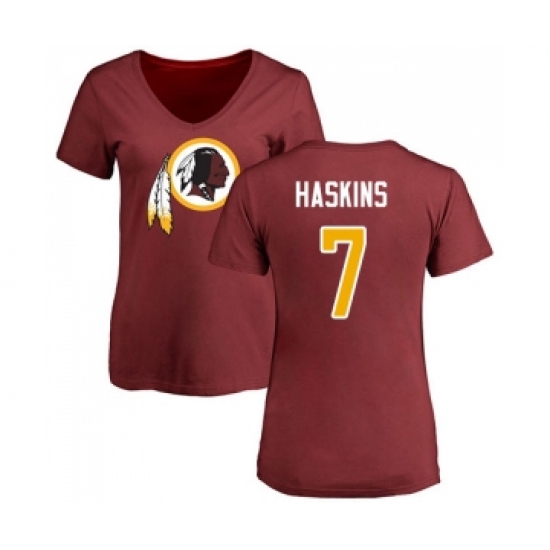 Football Women's Washington Redskins #7 Dwayne Haskins Maroon Name & Number Logo T-Shirt - Ujersey