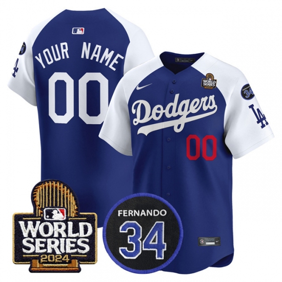 Men's Los Angeles Dodgers ACTIVE PLAYER Custom Royal White 2024 World Series With Fernando Memorial Patch Limited Stitched Baseball Jersey - Ujersey