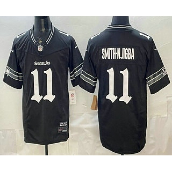 Men's Seattle Seahawks #11 Jaxon Smith Njigba Black 2025 FUSE Gothic Rain City Shadows Edition Vapor Limited Jersey - Ujersey