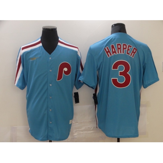 Men's Nike Philadelphia Phillies #3 Bryce Harper Blue Cooperstown Collection Home Stitched Baseball Jersey - Ujersey
