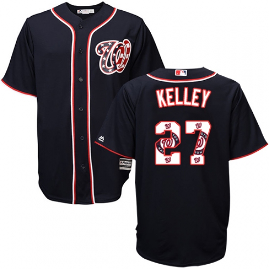 Men's Majestic Washington Nationals #27 Shawn Kelley Authentic Navy Blue Team Logo Fashion Cool Base MLB Jersey