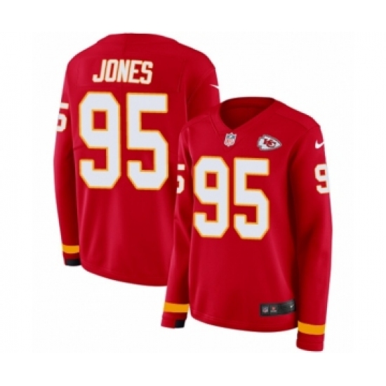 Women's Nike Kansas City Chiefs #95 Chris Jones Limited Red Therma Long Sleeve NFL Jersey - Ujersey