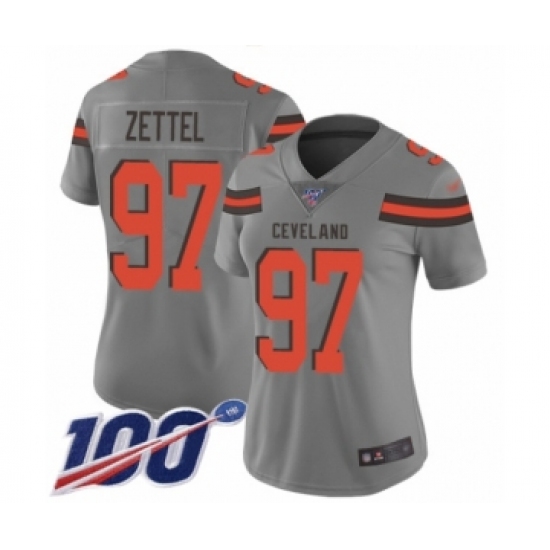 Women's Cleveland Browns #97 Anthony Zettel Limited Gray Inverted Legend 100th Season Football Jersey - Ujersey