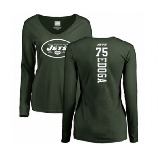 Football Women's New York Jets #75 Chuma Edoga Green Backer Long Sleeve T-Shirt - Ujersey
