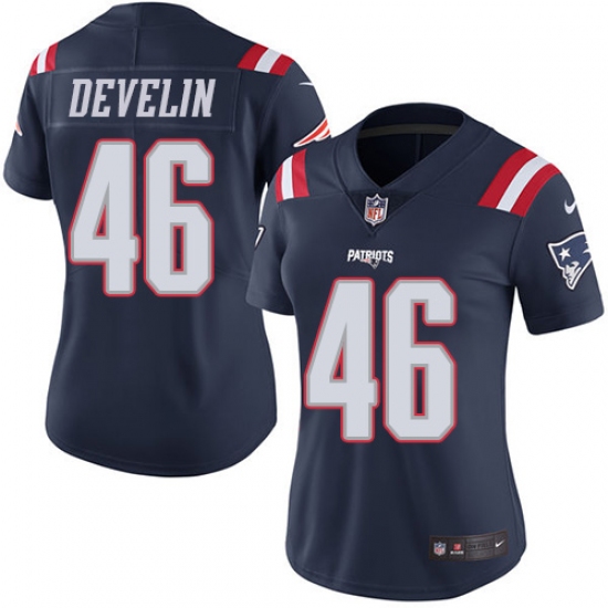 Women's Nike New England Patriots #46 James Develin Limited Navy Blue Rush Vapor Untouchable NFL Jersey - Ujersey