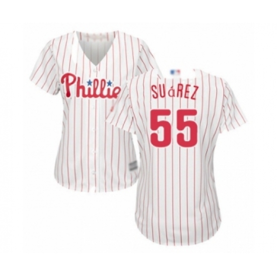 Women's Philadelphia Phillies #55 Ranger Suarez Authentic White Red Strip Home Cool Base Baseball Player Jersey - Ujersey