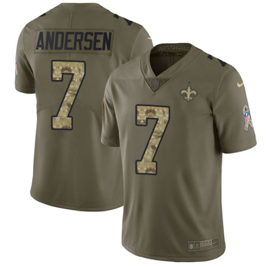 Men's Nike New Orleans Saints #7 Morten Andersen Limited Olive/Camo 2017 Salute to Service NFL Jersey - Ujersey