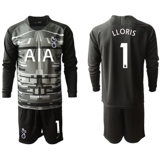 Tottenham Hotspur #1 Lloris Black Goalkeeper Long Sleeves Soccer Club Jersey
