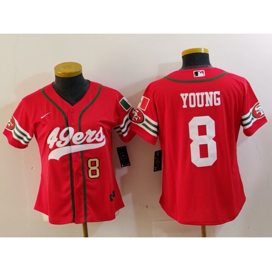 Women's San Francisco 49ers #8 Steve Young Red Mexico Cool Base Stitched Baseball Jerseys - Ujersey