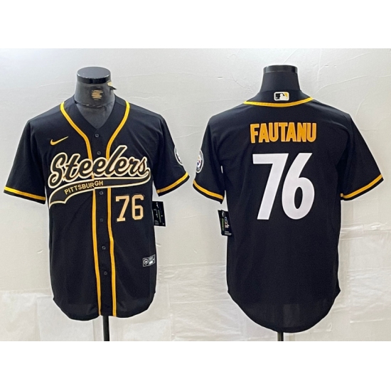 Men's Pittsburgh Steelers #76 Troy Fautanu Black With Cool Base Stitched Baseball Jerseys - Ujersey