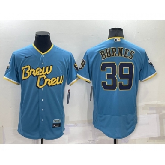 Men's Milwaukee Brewers #39 Corbin Burnes Blue 2022 City Connect Flex Base Stitched Jersey - Ujersey