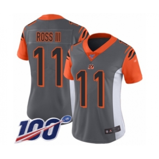 Women's Cincinnati Bengals #11 John Ross Limited Silver Inverted Legend 100th Season Football Jersey - Ujersey