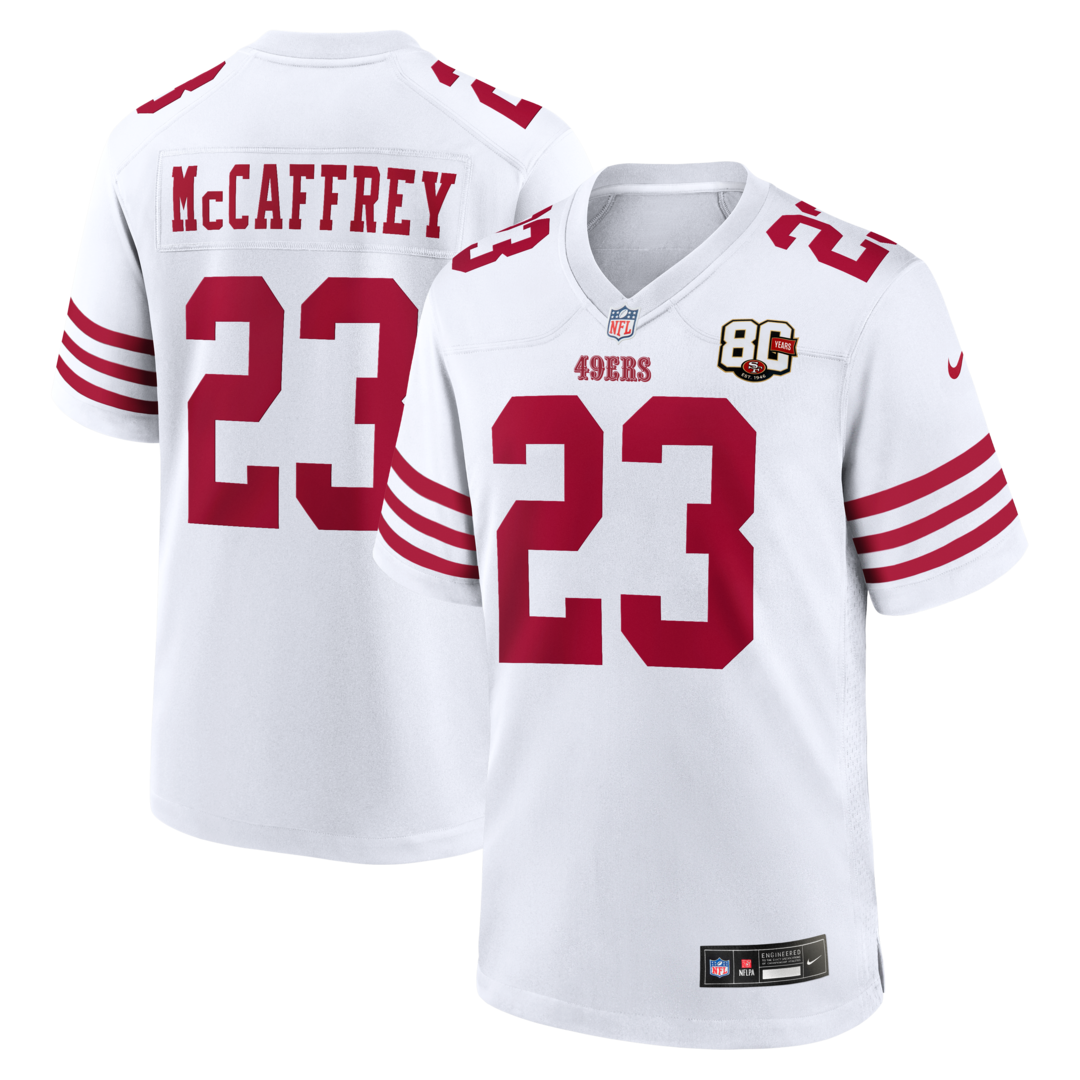 Men's San Francisco 49ers Christian McCaffrey Nike White 80th Anniversary Game Jersey - Ujersey