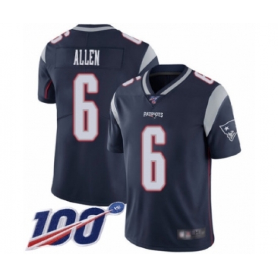 Men's New England Patriots #6 Ryan Allen Navy Blue Team Color Vapor Untouchable Limited Player 100th Season Football Jersey - Ujersey