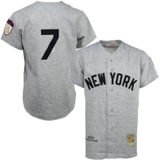 Men's Mitchell and Ness 1951 New York Yankees #7 Mickey Mantle Authentic Grey Throwback MLB Jersey - Ujersey