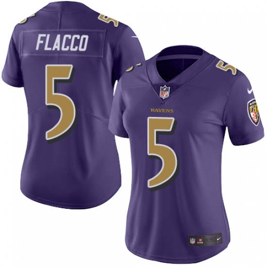 Women's Nike Baltimore Ravens #5 Joe Flacco Limited Purple Rush Vapor Untouchable NFL Jersey - Ujersey