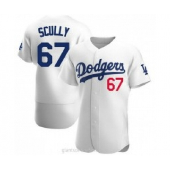 Men's Los Angeles Dodgers #67 Vin Scully White Stitched MLB Flex Base Nike Jersey - Ujersey