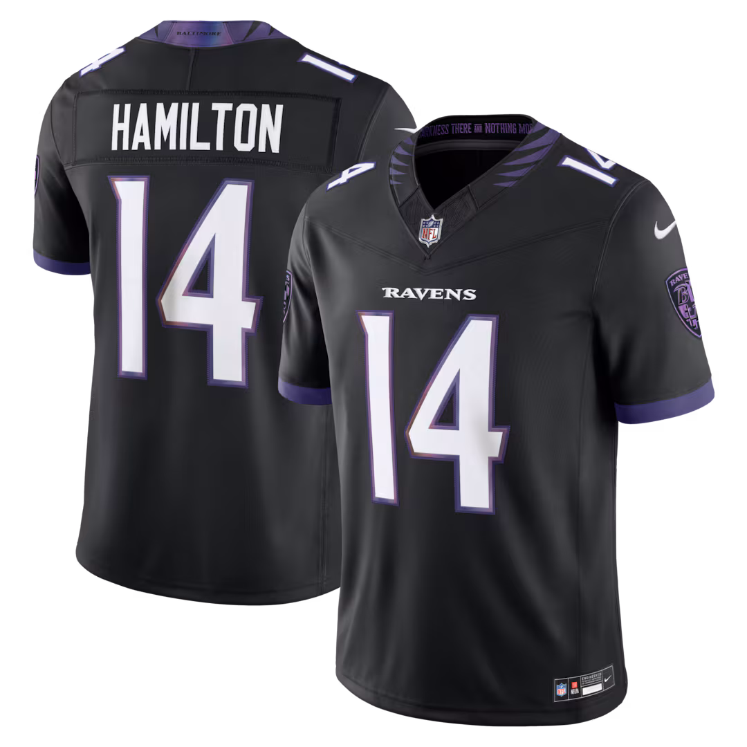 Men's Baltimore Ravens Kyle Hamilton Nike Black Alternate Vapor F.U.S.E. Stitched Limited Jersey - Ujersey