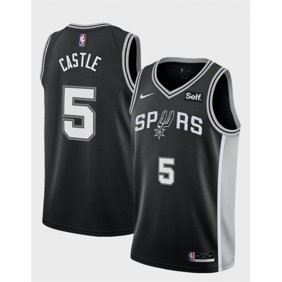 Men's San Antonio Spurs #5 Stephon Castle Black Stitched Basketball Jersey - Ujersey