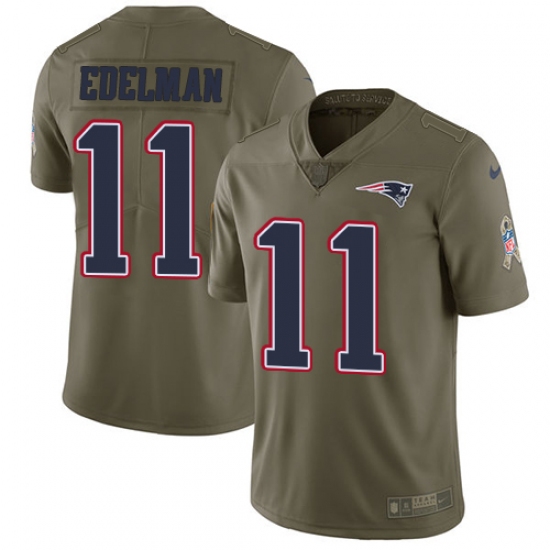 Men's Nike New England Patriots #11 Julian Edelman Limited Olive 2017 Salute to Service NFL Jersey - Ujersey