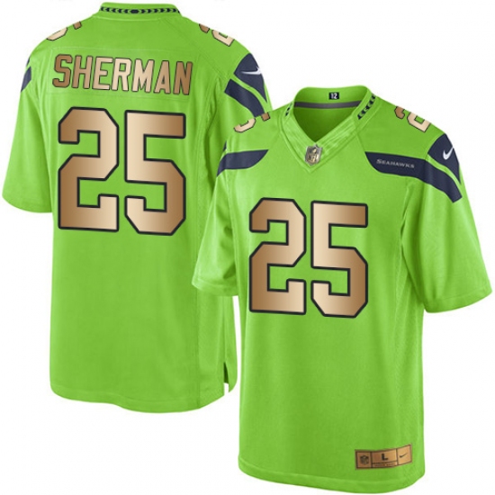 Men's Nike Seattle Seahawks #25 Richard Sherman Limited Green/Gold Rush NFL Jersey - Ujersey