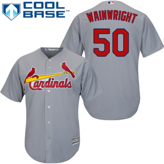 Youth Majestic St. Louis Cardinals #50 Adam Wainwright Replica Grey Road Cool Base MLB Jersey - Ujersey