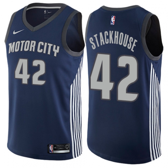 Women's Nike Detroit Pistons #42 Jerry Stackhouse Swingman Navy Blue NBA Jersey - City Edition - Ujersey
