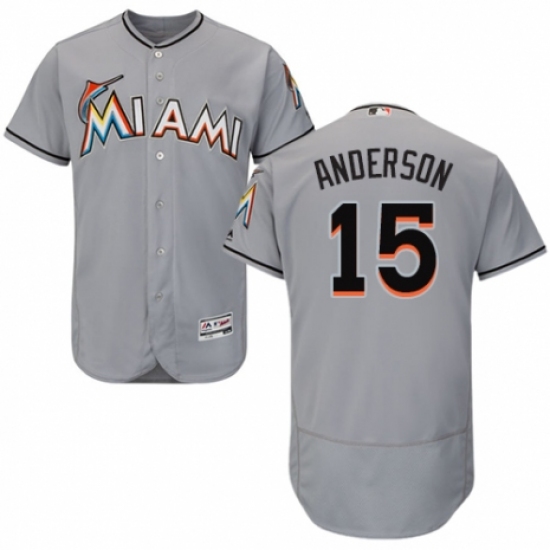Men's Majestic Miami Marlins #15 Brian Anderson Grey Road Flex Base Authentic Collection MLB Jersey - Ujersey