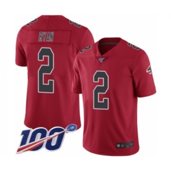 Men's Atlanta Falcons #2 Matt Ryan Limited Red Rush Vapor Untouchable 100th Season Football Jersey - Ujersey