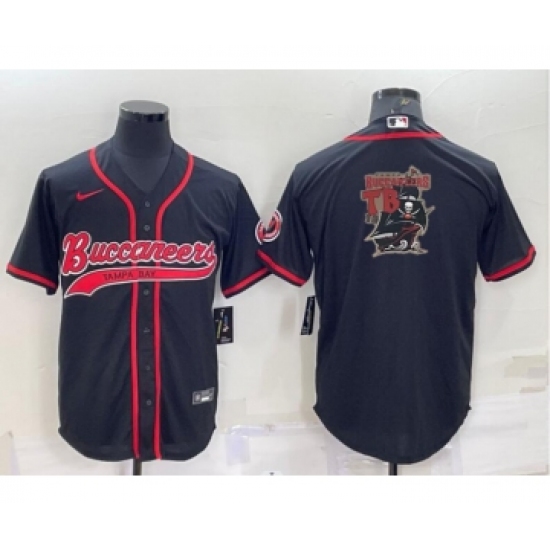 Men's Tampa Bay Buccaneers Black Team Big Logo With Patch Cool Base Stitched Baseball Jersey - Ujersey