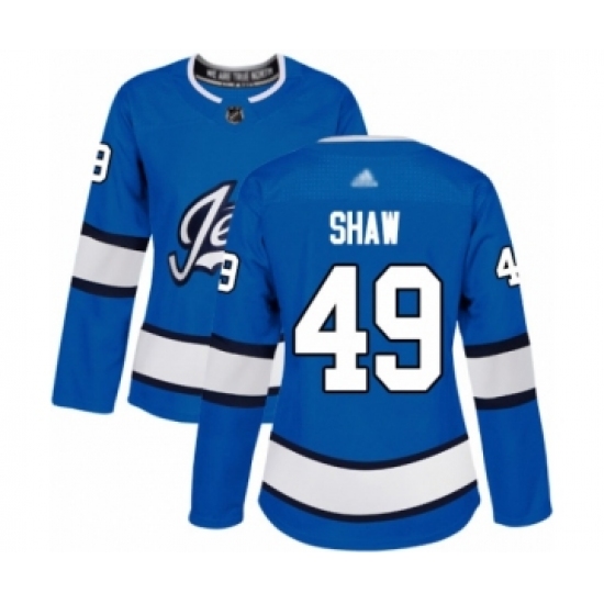 Women's Winnipeg Jets #49 Logan Shaw Authentic Blue Alternate Hockey Jersey