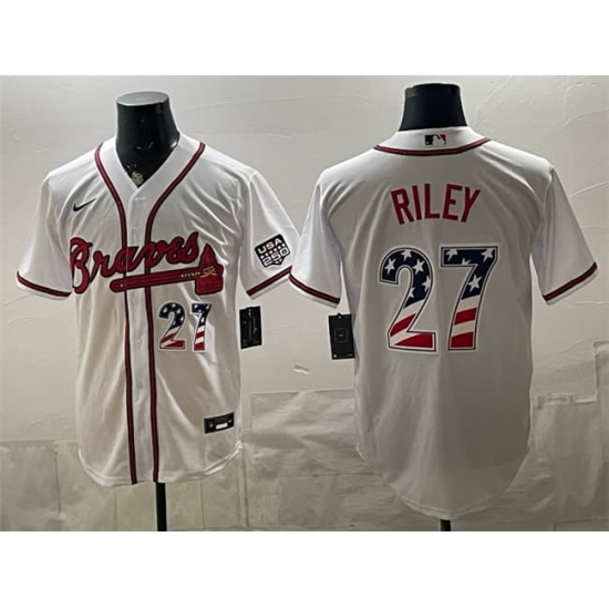 Men's Atlanta Braves #27 Austin Riley White USA 250 Fourth of July Home Stadium Stitched Baseball Jersey - Ujersey