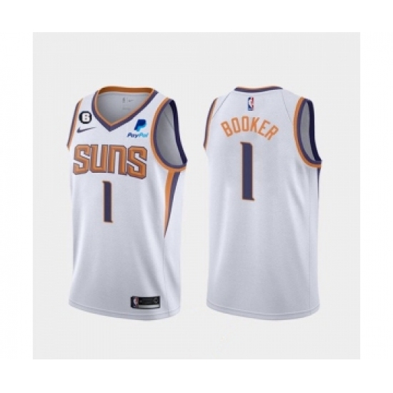 Men's Phoenix Suns #1 Devin Booker White Association Edition With NO.6 Patch Stitched Basketball Jersey - Ujersey