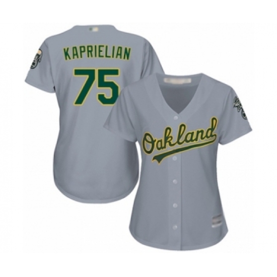 Women's Oakland Athletics #75 James Kaprielian Authentic Grey Road Cool Base Baseball Player Jersey - Ujersey
