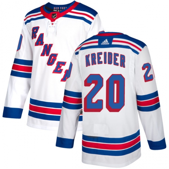 Men's Reebok New York Rangers #20 Chris Kreider Authentic White Away NHL Jersey - Ujersey