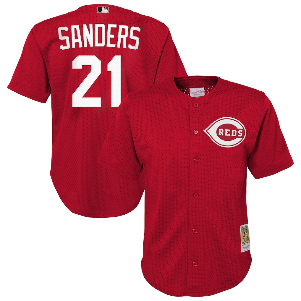 Youth Cincinnati Reds Deion Sanders Mitchell & Ness Red Cooperstown Mesh Batting Practice Jersey - ujerseystore