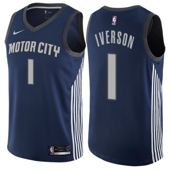 Men's Nike Detroit Pistons #1 Allen Iverson Authentic Navy Blue NBA Jersey - City Edition - Ujersey