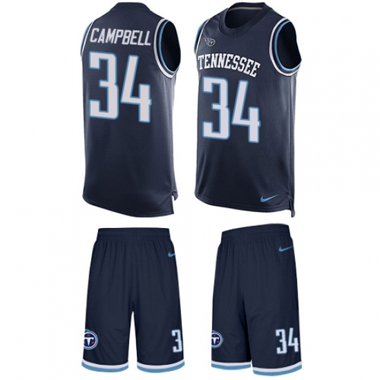 Men's Nike Tennessee Titans #34 Earl Campbell Limited Navy Blue Tank Top Suit NFL Jersey - Ujersey
