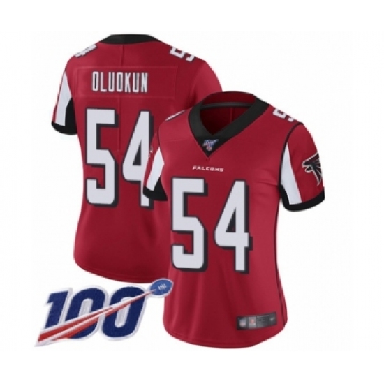 Women's Atlanta Falcons #54 Foye Oluokun Red Team Color Vapor Untouchable Limited Player 100th Season Football Jersey - Ujersey