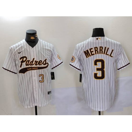 Men's San Diego Padres #3 Jackson Merrill White 2023 Cool Base Stitched Jerseys - Ujersey