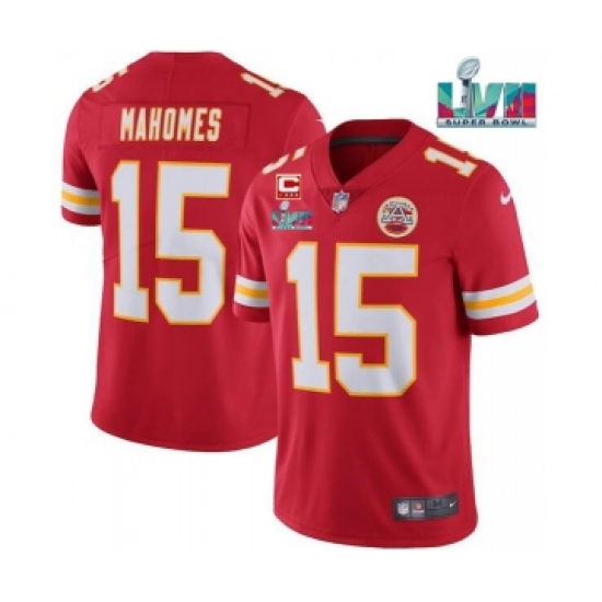 Men’s Kansas City Chiefs #15 Patrick Mahomes Red Super Bowl LVII Patch And 4-star C Patch Vapor Untouchable Limited Stitched Jersey - Ujersey