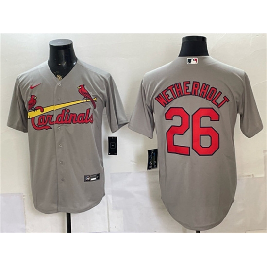 Men's St. Louis Cardinals #26 JJ Wetherholt Gray Cool Base Stitched Baseball Jersey - Ujersey