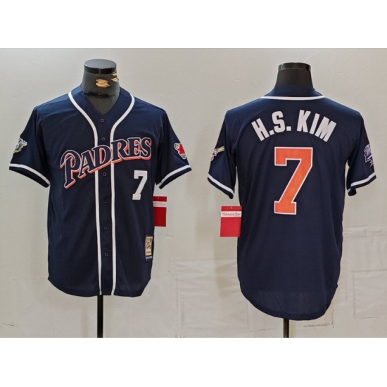 Men's San Diego Padres #7 Ha Seong Kim Navy Player Number Cooperstown Cool Base Jersey - Ujersey