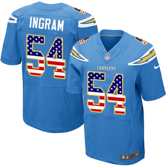 Men's Nike Los Angeles Chargers #54 Melvin Ingram Elite Electric Blue Alternate USA Flag Fashion NFL Jersey - ujerseystore