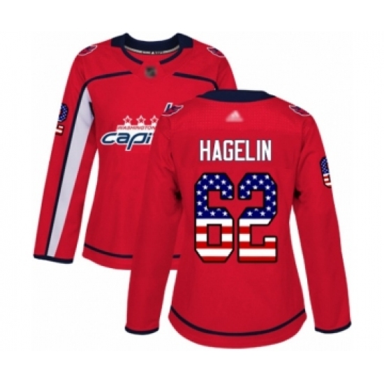 Women's Washington Capitals #62 Carl Hagelin Authentic Red USA Flag Fashion Hockey Jersey - Ujersey