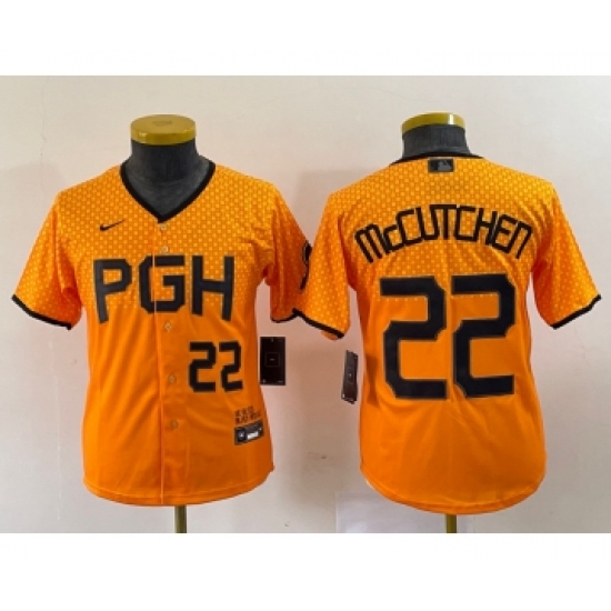 Youth Nike  Pittsburgh Pirates #22 Andrew McCutchen Number Yellow 2023 City Connect Stitched Jersey2 - Ujersey