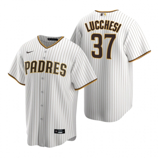 Men's Nike San Diego Padres #37 Joey Lucchesi White Brown Home Stitched Baseball Jersey - Ujersey