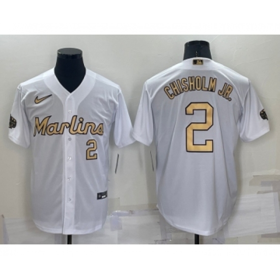 Men's Miami Marlins #2 Jazz Chisholm Jr Number White 2022 All Star Stitched Cool Base Nike Jersey - Ujersey