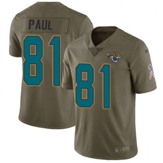 Youth Nike Jacksonville Jaguars #81 Niles Paul Limited Olive 2017 Salute to Service NFL Jersey - Ujersey