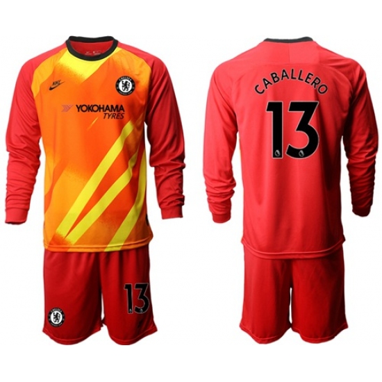 Chelsea #13 Caballero Red Goalkeeper Long Sleeves Soccer Club Jersey
